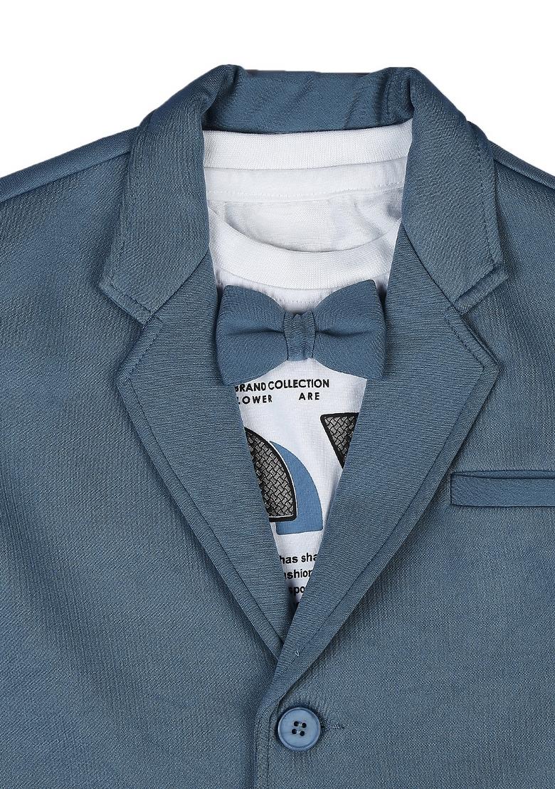 Black Printed Cotton Nehru Jacket Set For Boy