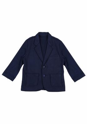 Navy Blue Printed Cotton Nehru Jacket Set For Boy