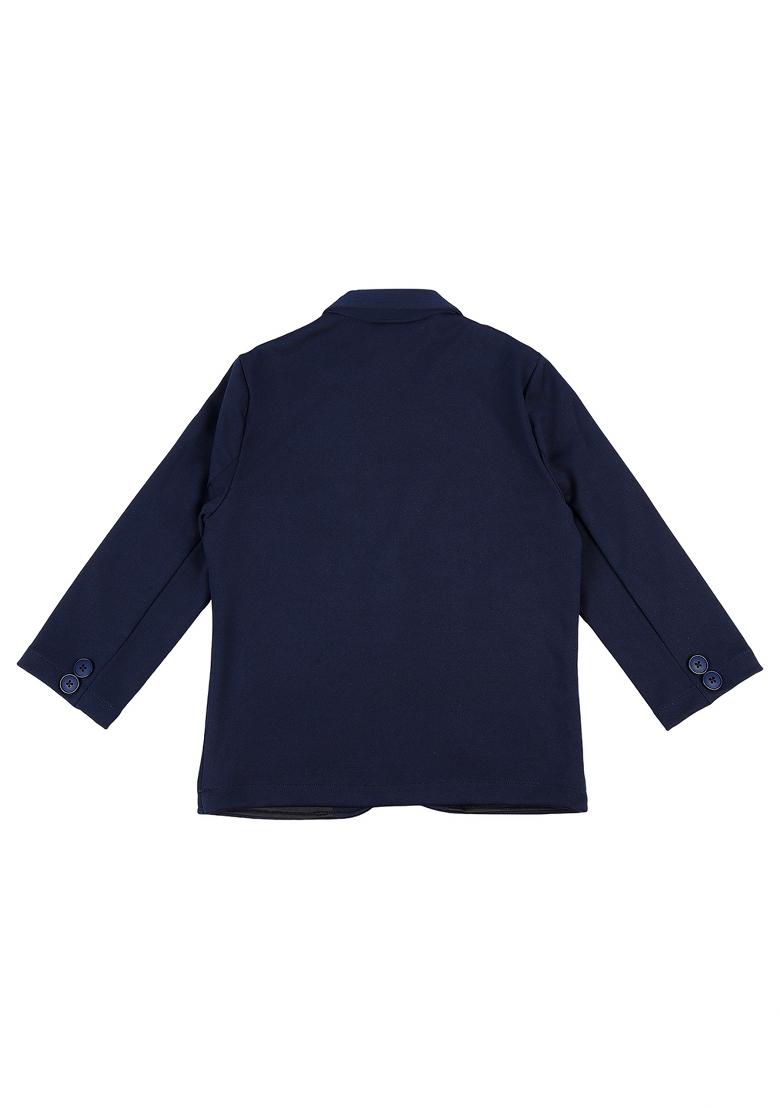 Navy Blue Printed Cotton Nehru Jacket Set For Boy