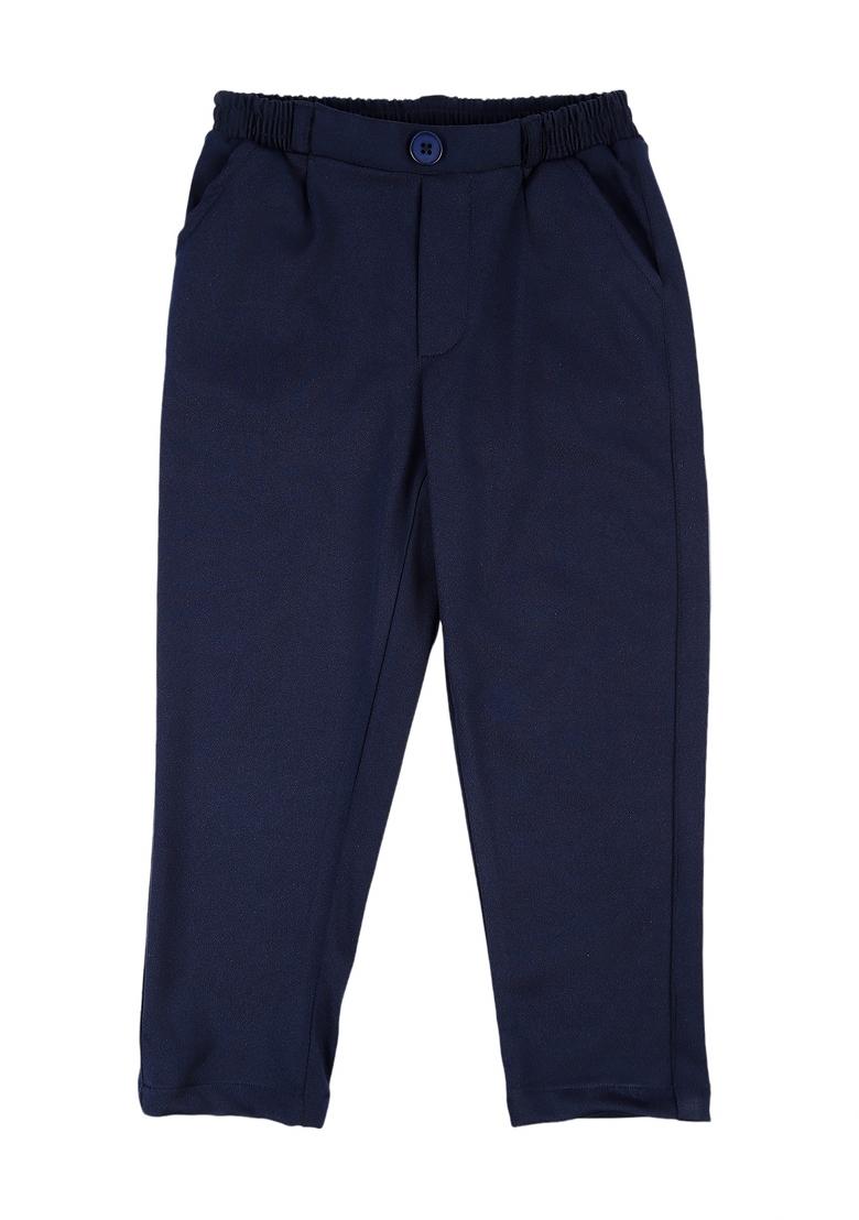 Navy Blue Printed Cotton Nehru Jacket Set For Boy