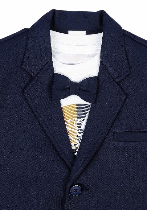 Navy Blue Printed Cotton Nehru Jacket Set For Boy