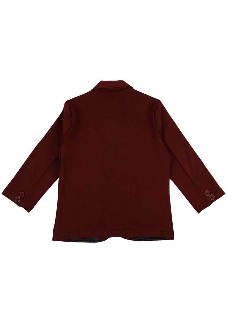 Maroon Printed Cotton Nehru Jacket Set For Boy