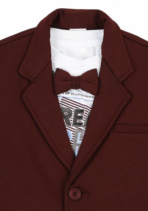 Maroon Printed Cotton Nehru Jacket Set For Boy
