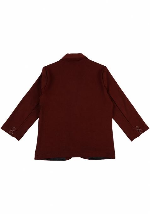 Maroon Printed Cotton Nehru Jacket Set For Boy