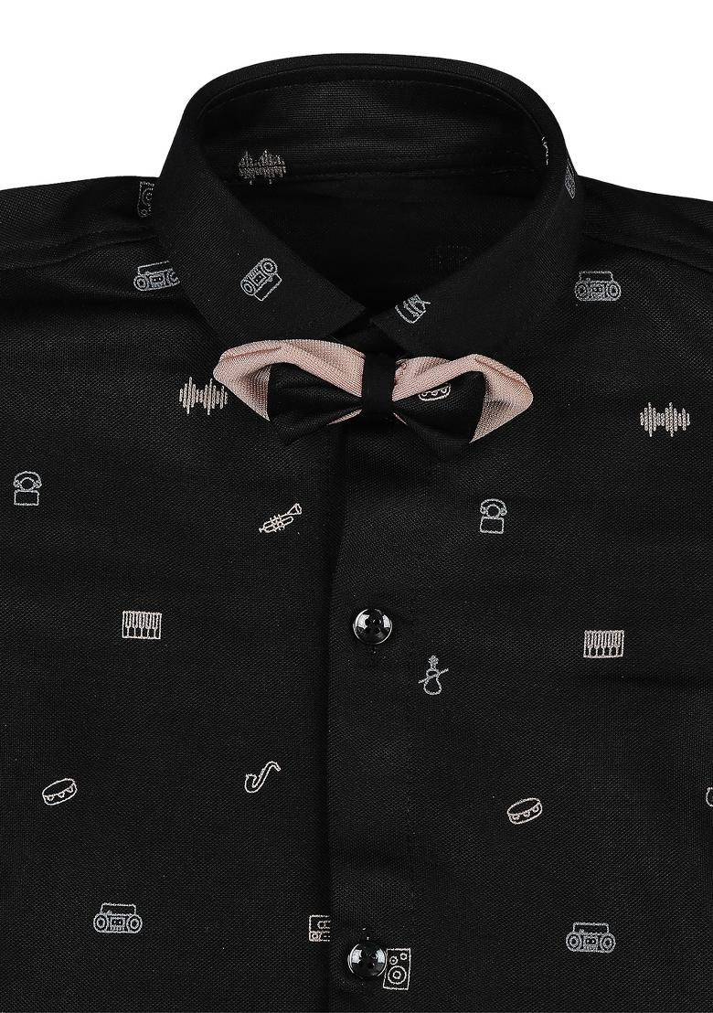 Peach Printed Cotton Nehru Jacket Set For Boy