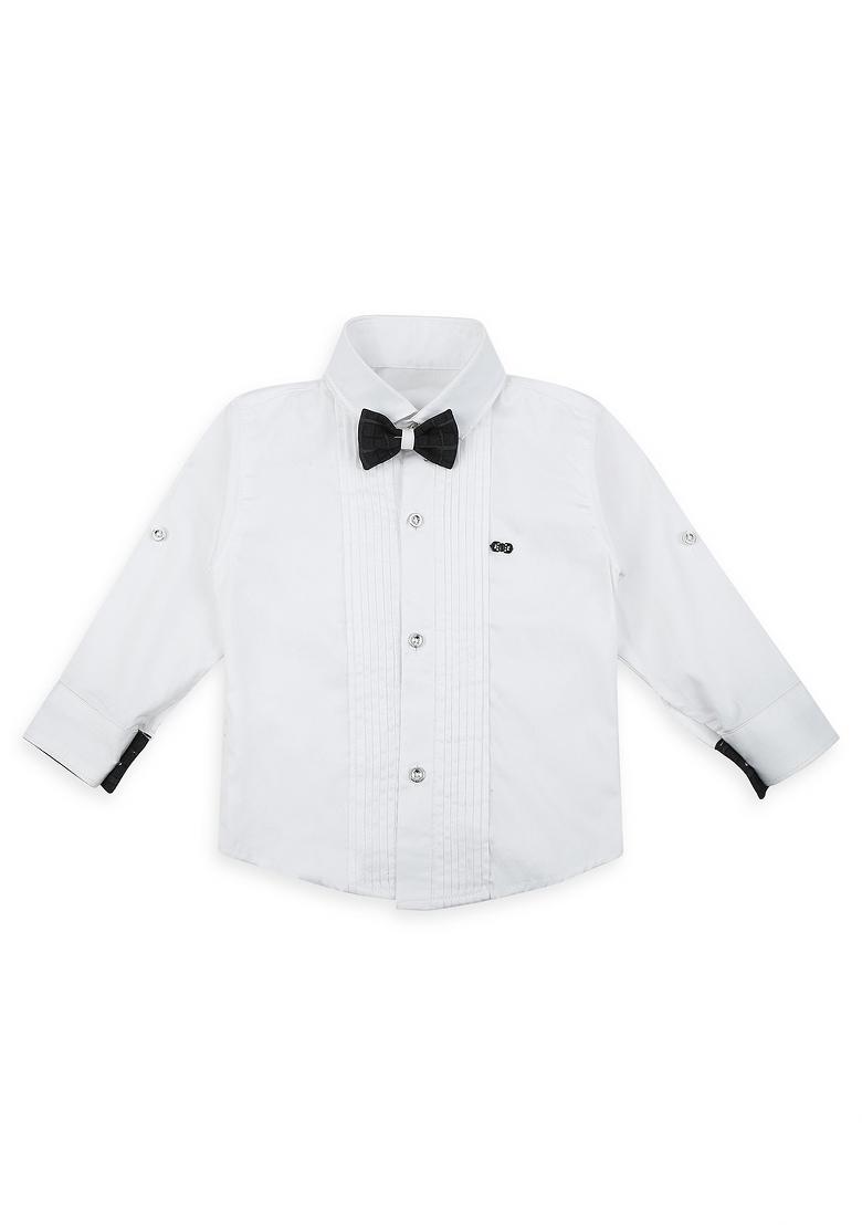 White Printed Cotton Nehru Jacket Set For Boy