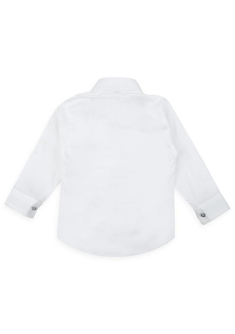 White Printed Cotton Nehru Jacket Set For Boy