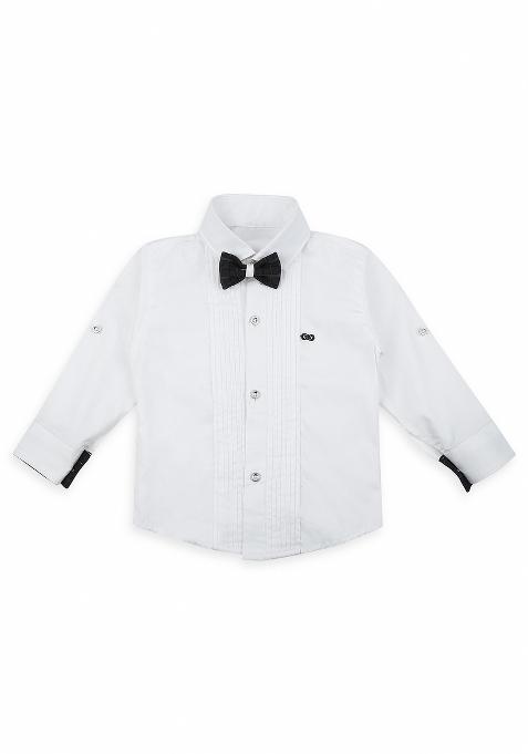White Printed Cotton Nehru Jacket Set For Boy