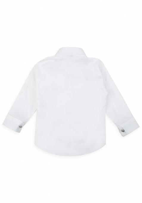 White Printed Cotton Nehru Jacket Set For Boy