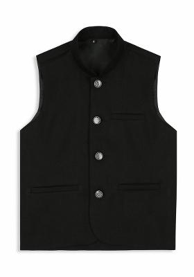 Black Solid Poly Cotton Nehru Jacket