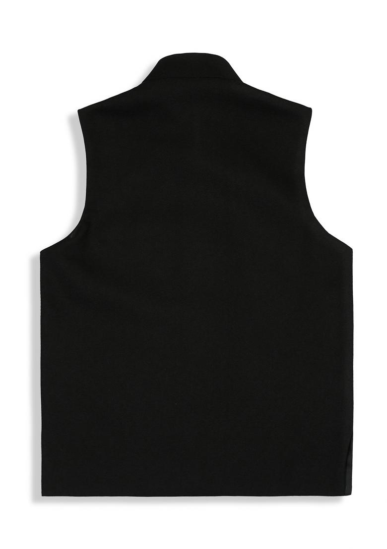Black Solid Poly Cotton Nehru Jacket