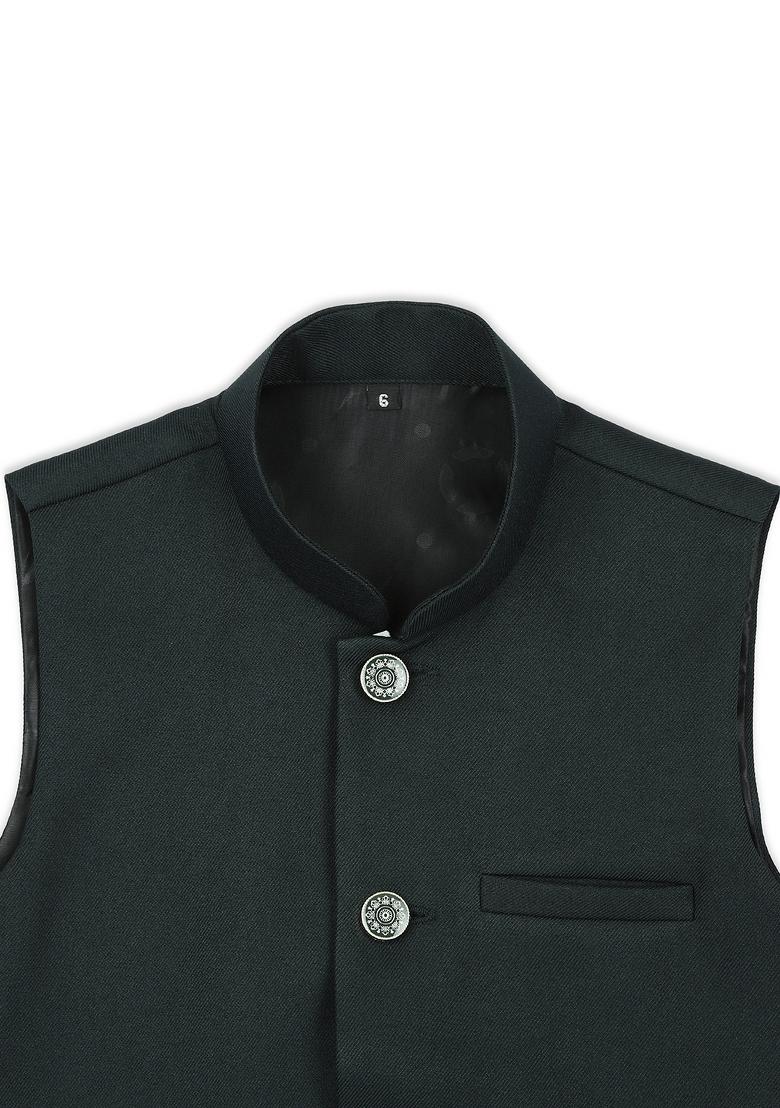Bottle Green Solid Poly Cotton Nehru Jacket