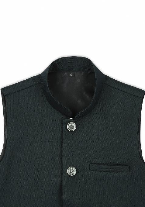 Bottle Green Solid Poly Cotton Nehru Jacket