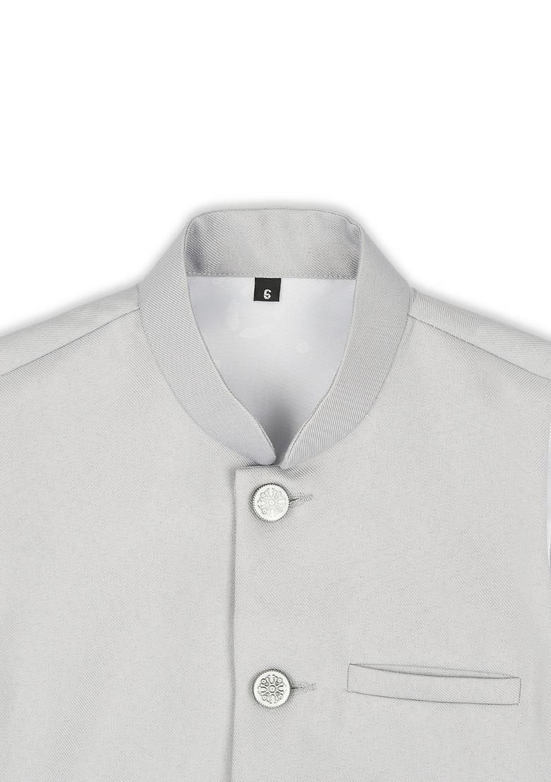 Grey Solid Poly Cotton Nehru Jacket