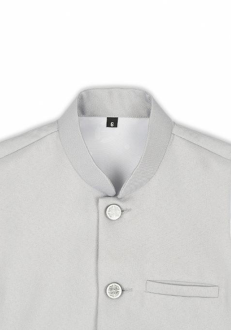 Grey Solid Poly Cotton Nehru Jacket