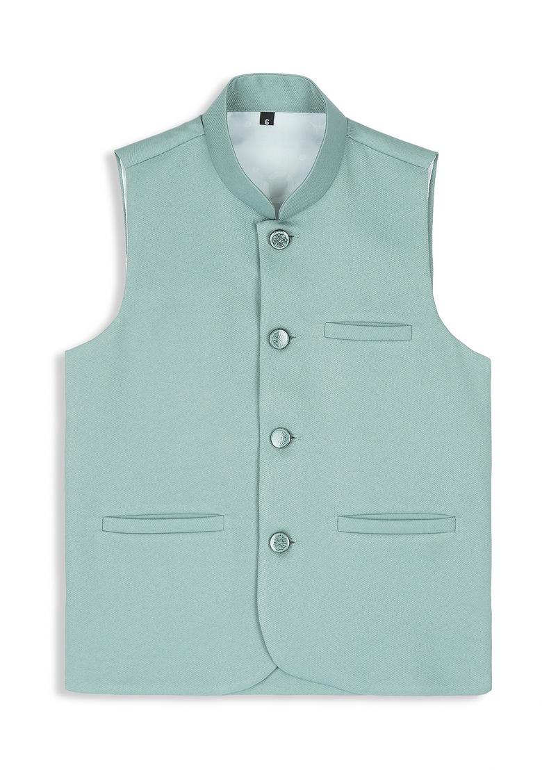 Light Green Solid Poly Cotton Nehru Jacket