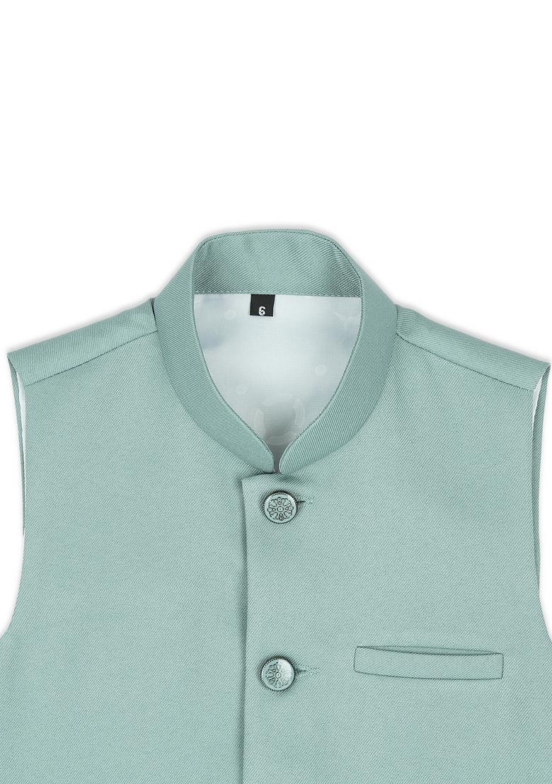 Light Green Solid Poly Cotton Nehru Jacket