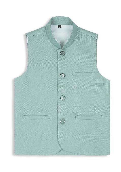 Light Green Solid Poly Cotton Nehru Jacket