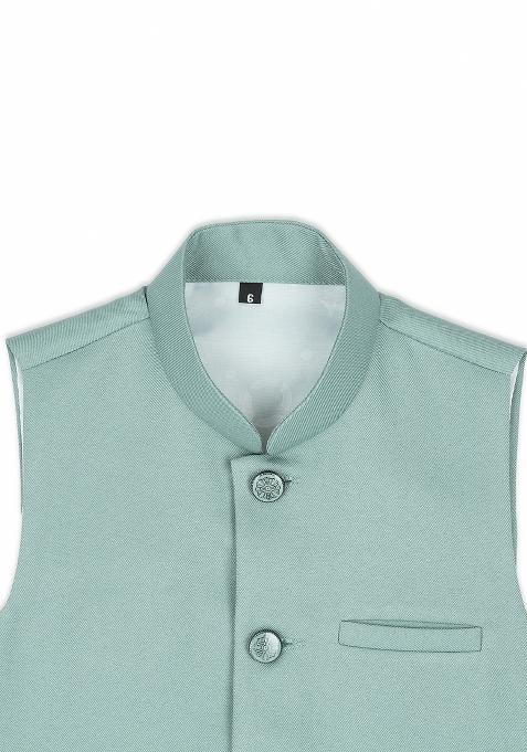Light Green Solid Poly Cotton Nehru Jacket