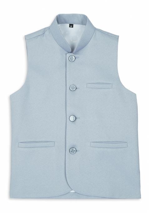 Sky Blue Solid Poly Cotton Nehru Jacket