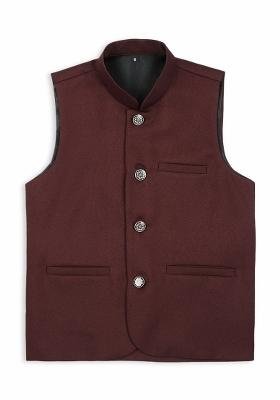 Maroon Solid Poly Cotton Nehru Jacket