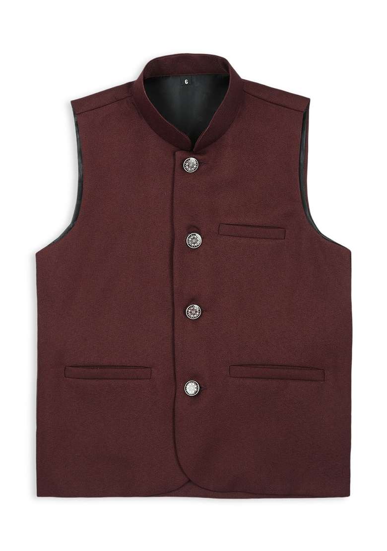 Maroon Solid Poly Cotton Nehru Jacket - Indya