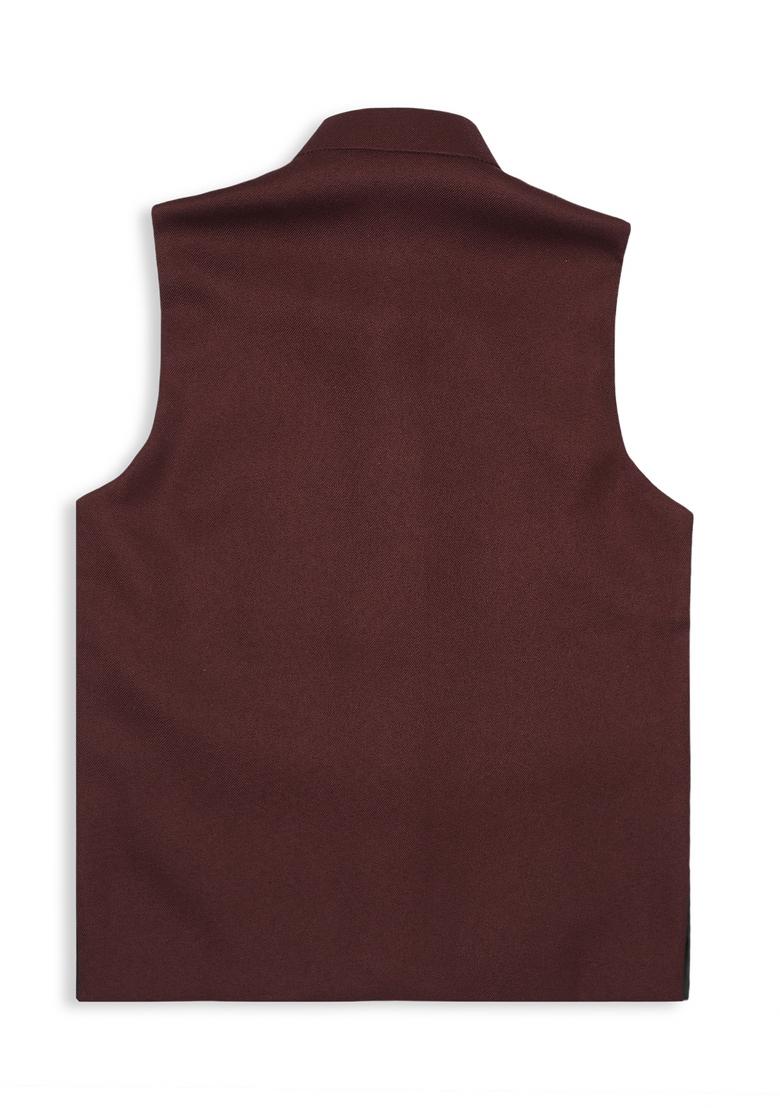 Maroon Solid Poly Cotton Nehru Jacket