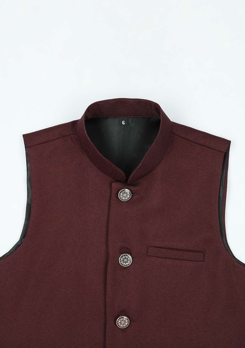 Maroon Solid Poly Cotton Nehru Jacket - Indya