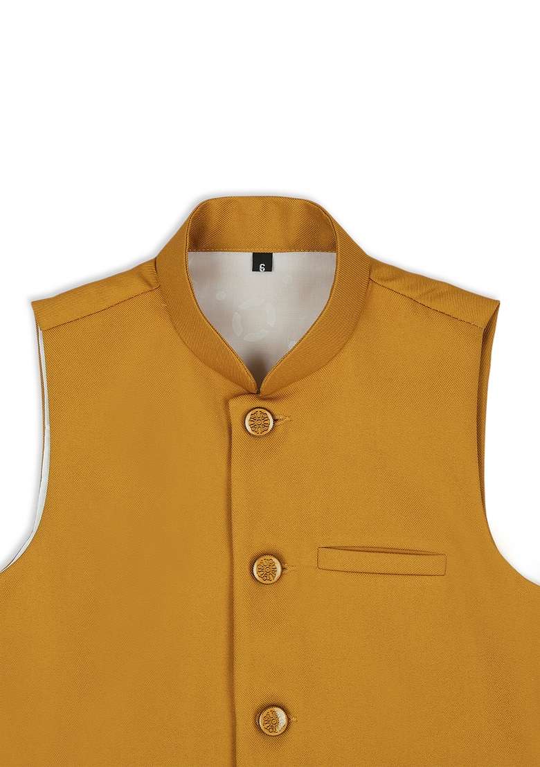 Ocher Yellow Solid Poly Cotton Nehru Jacket - Indya