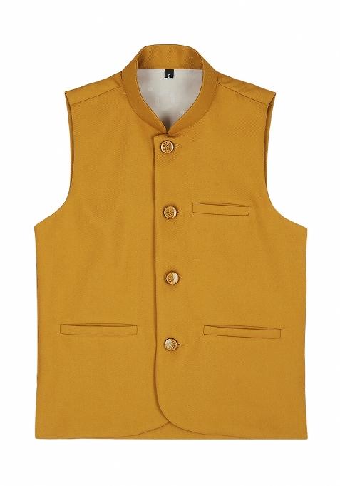 Ocher Yellow Solid Poly Cotton Nehru Jacket