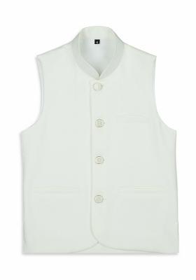 Off White Solid Poly Cotton Nehru Jacket