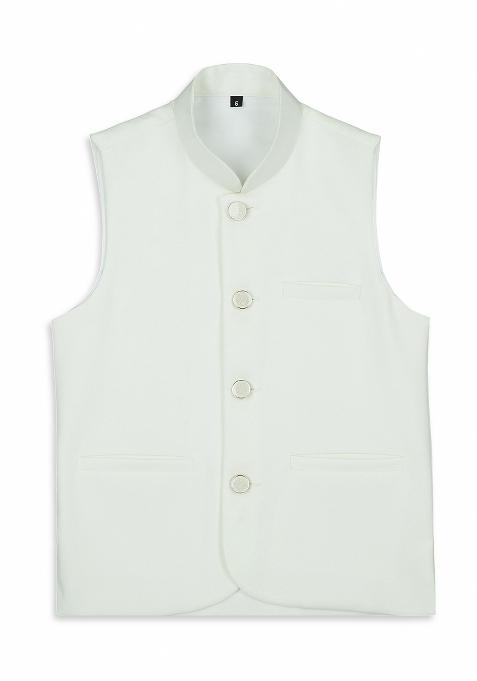 Off White Solid Poly Cotton Nehru Jacket