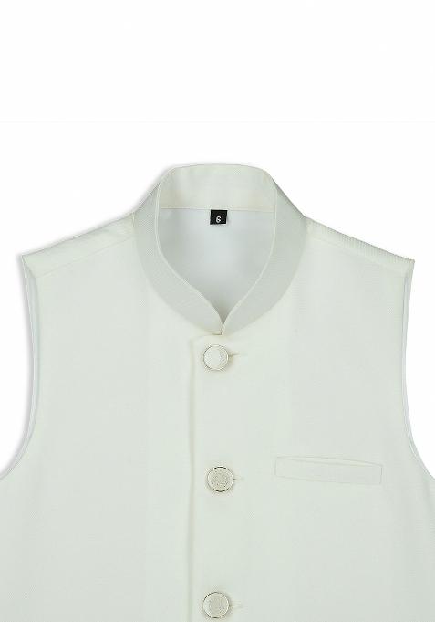Off White Solid Poly Cotton Nehru Jacket
