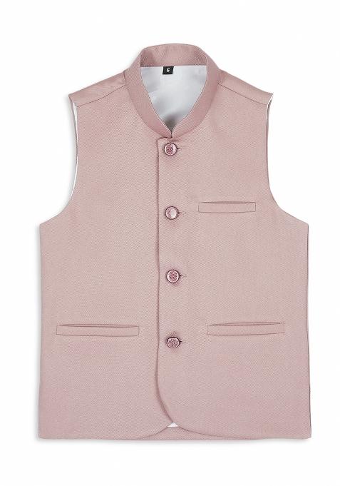 Peach Solid Poly Cotton Nehru Jacket