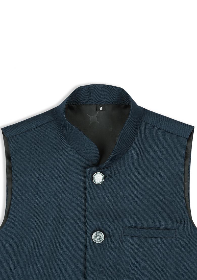Peacock Green Solid Poly Cotton Nehru Jacket