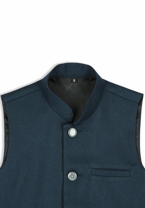 Peacock Green Solid Poly Cotton Nehru Jacket