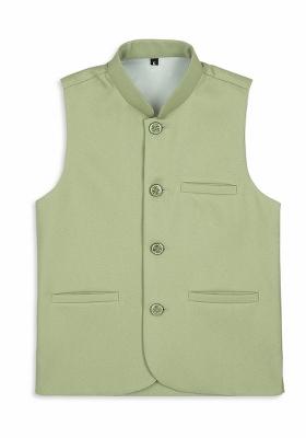 Pista Green Solid Poly Cotton Nehru Jacket