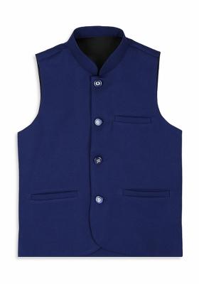 Royal Blue Solid Poly Cotton Nehru Jacket