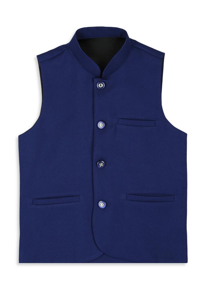 Royal Blue Solid Poly Cotton Nehru Jacket