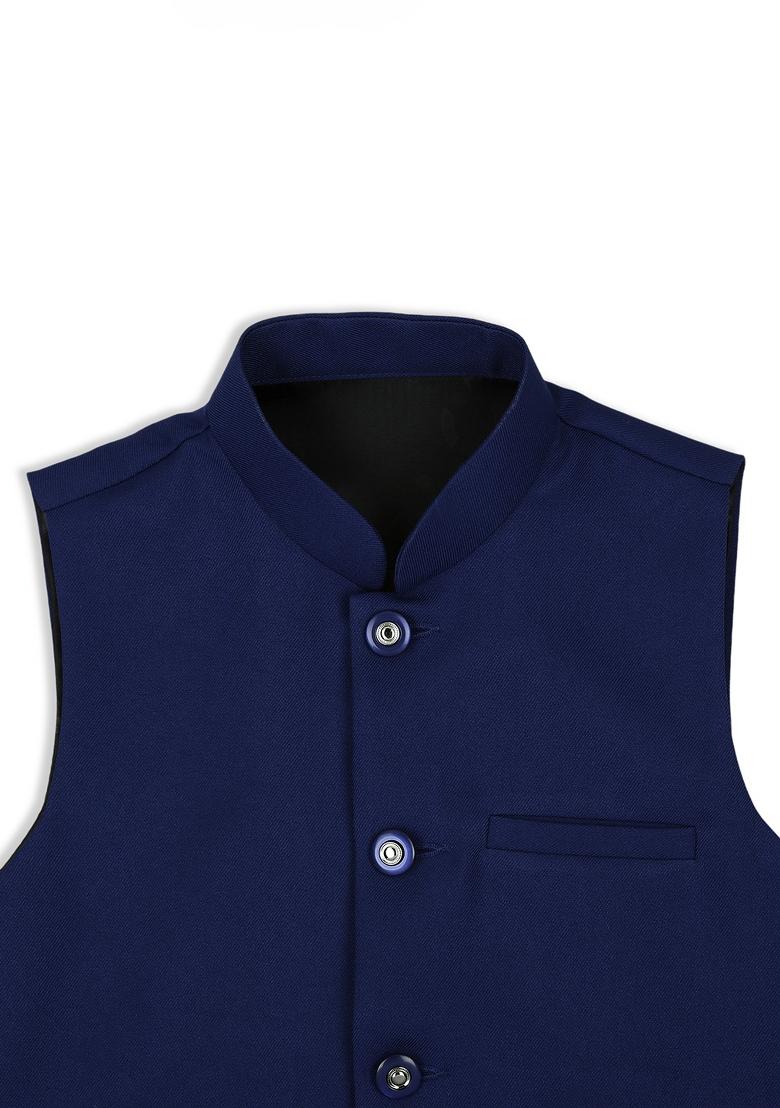 Royal Blue Solid Poly Cotton Nehru Jacket
