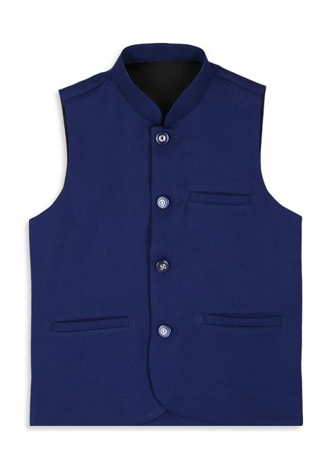 Royal Blue Solid Poly Cotton Nehru Jacket