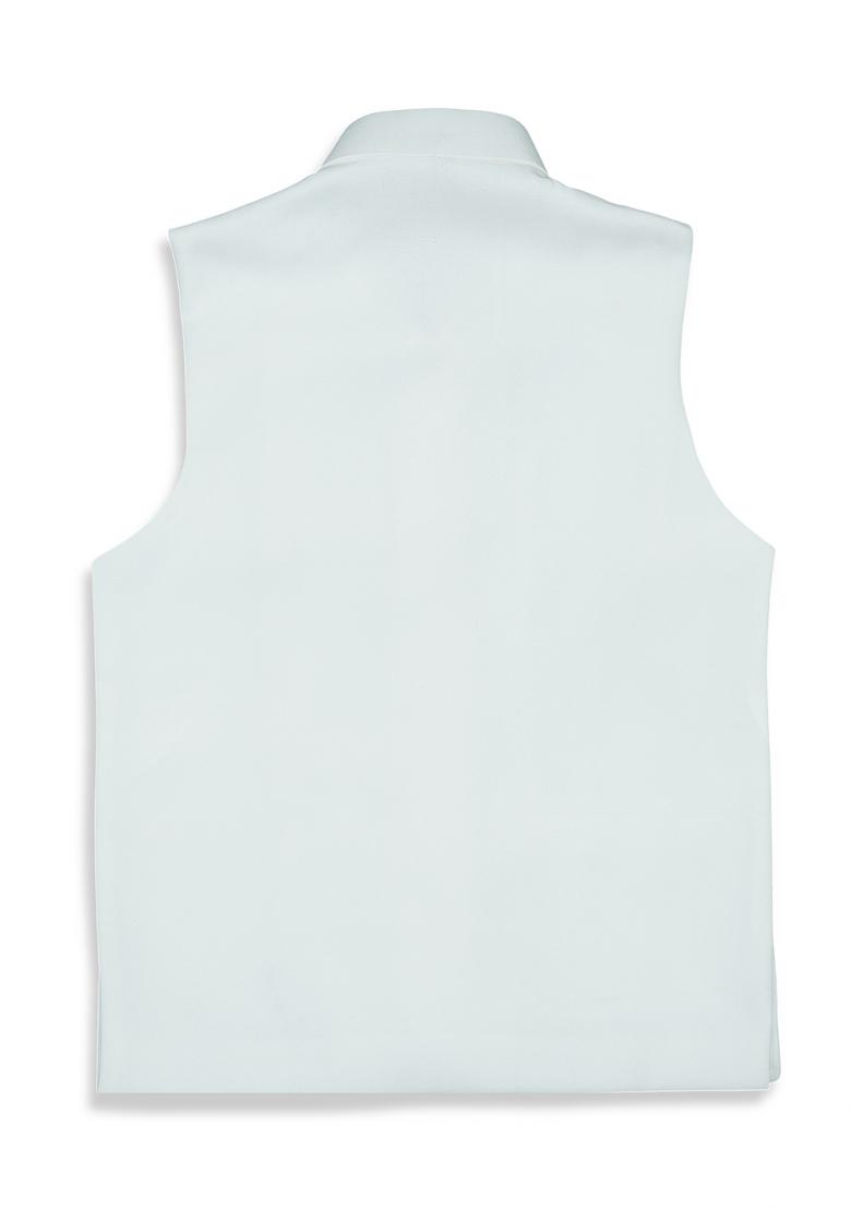 White Solid Poly Cotton Nehru Jacket