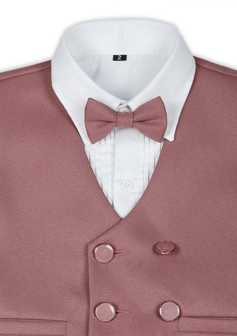 Peach Printed Poly Cotton Nehru Jacket Set For Boy