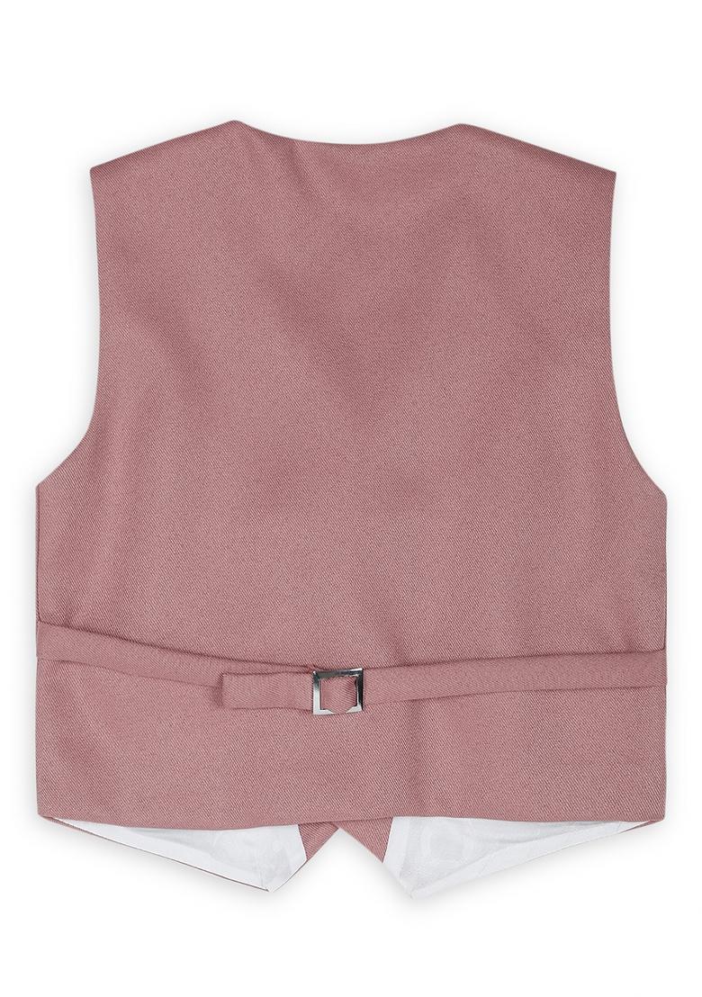 Peach Printed Poly Cotton Nehru Jacket Set For Boy