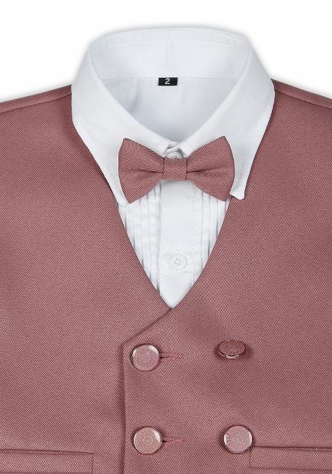 Peach Printed Poly Cotton Nehru Jacket Set For Boy