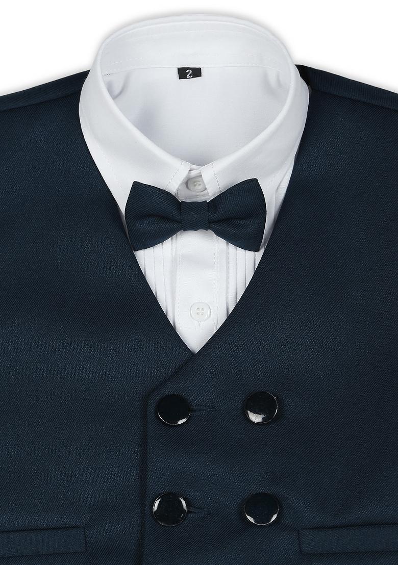 Peacock Green Printed Poly Cotton Nehru Jacket Set For Boy