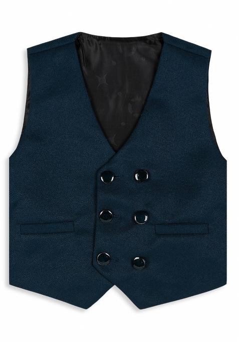 Peacock Green Printed Poly Cotton Nehru Jacket Set For Boy