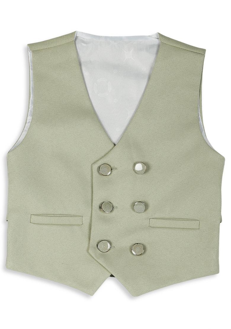 Pista Green Printed Poly Cotton Nehru Jacket Set For Boy