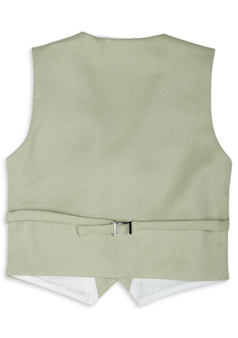 Pista Green Printed Poly Cotton Nehru Jacket Set For Boy