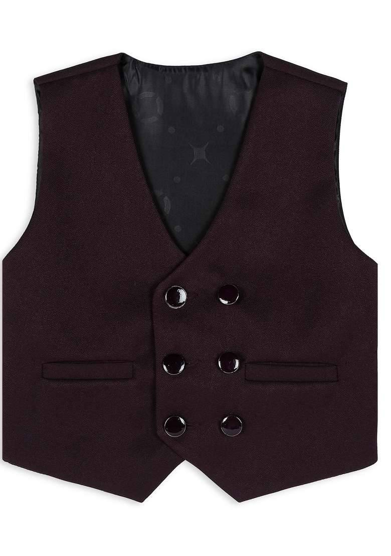 Wine Printed Poly Cotton Nehru Jacket Set For Boy - Indya